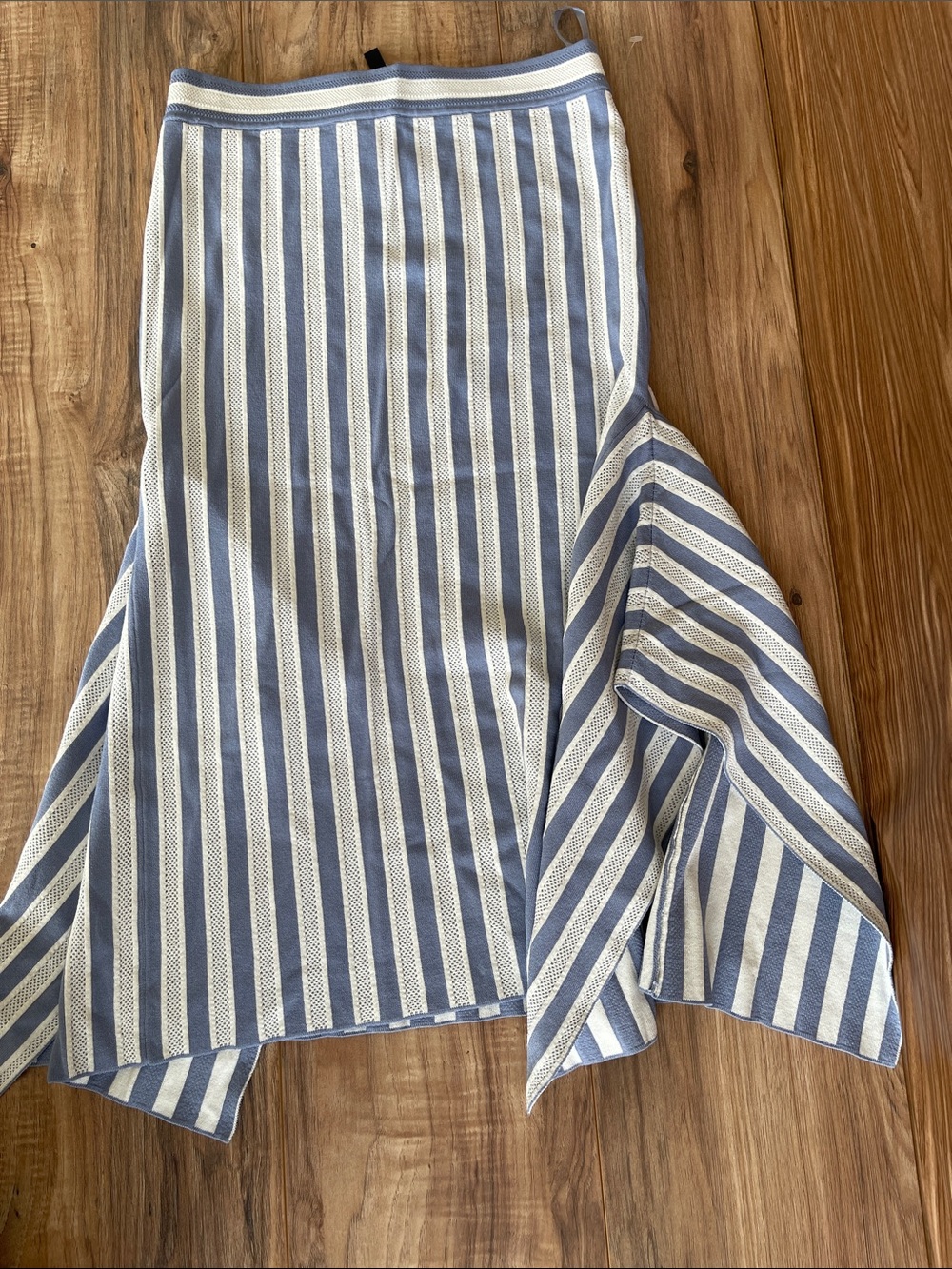 NWT BCBGMaxAzria Blue and White Asymmetrical Striped Midi Skirt